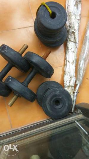 Black And Gray Dumbbells And Barbell