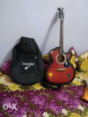 Black And Red Acoustic Guitar With Gig Bag