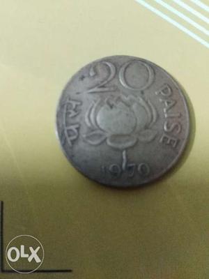 Old Coin Of ₹ 20 Paisa In The Year 