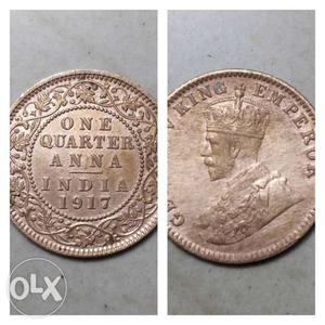 One Quarter Anna Year, George 5 King Emperor