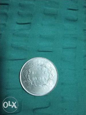 Round  Silver-colored 1 Indian Paisa Coin