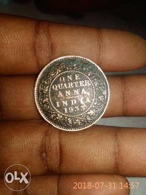 Round Silver-colored One Indian Anna Coin