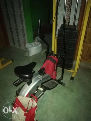 Silver And Red 2-in-1 Cross Body Elliptical Trainer