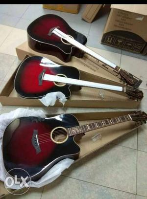 Three Red-burst Acoustic Guitars
