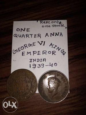 Two  Coins)1 Quarter Anna Coins