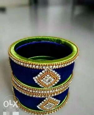 Beaded Blue-and-green Bangles