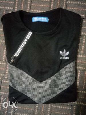 Black And Gray Adidas Crew-neck Top