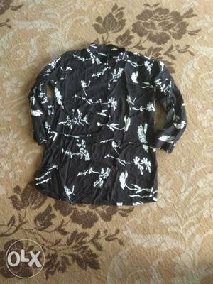 Black And White Floral Long-sleeve Shirt for girls