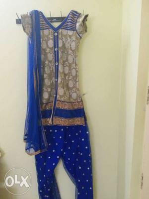 Blue netted patiyala dress