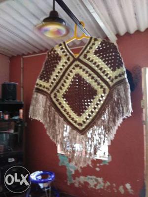 Brown An White Knitted Shawl