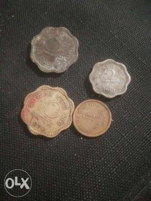 Four Gold-color Indian Paise Coin Collections