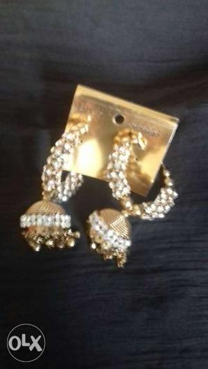 Gold-colored And Clear Gemstone Encrusted Hoop Earrings