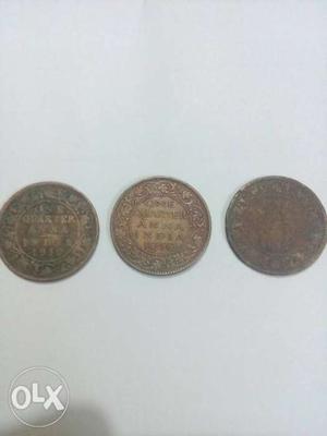One quarter anna george king copper coins