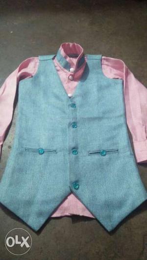 Pink Dress Shirt And Blue Vest