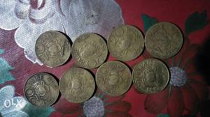 Round Gold-colored 20 Indian Coins