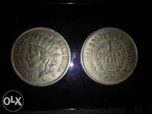 Two 1 US Dollar Coins
