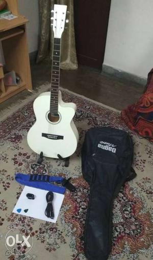 White Acoustic Guitar With Case