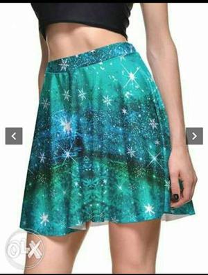Women's Green And Teal Stars Print Skirt Screenshot