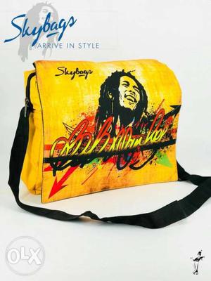Yellow Bob Marley-printed Satchel Bag