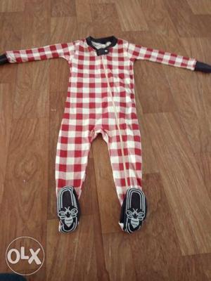 Baby's White And Red Plaid Footie Pajama