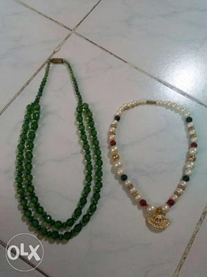 Beaded Green And White Necklaces