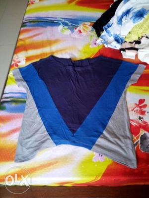 Blue, Purple, And Gray Crew-neck Shirt