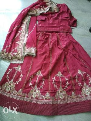 Bridal wear Jaipuri work lehnga set in maroon