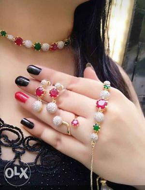 Clear And Multicolored Jeweled Gold-colored Jewelry