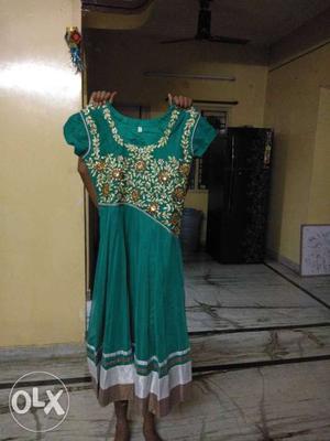 Designer green chudidhar with bottom, duppatta