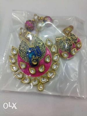 Full hand work Meenakari necklace with earring