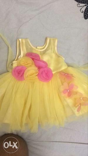 Girl's Yellow And Pink Tutu Dress 2 to 6 month