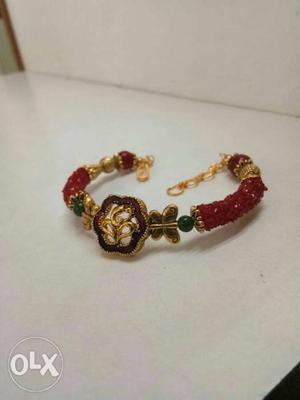 Gold-colored Red And Green Gemstone Bracelet