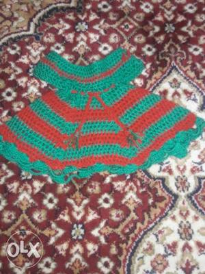 Green, Red, And Yellow Knitted Textile