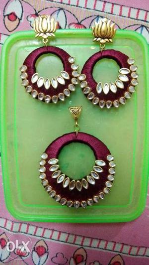 Handmade silk thread earrings and pendent colour