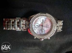 La Belle White Watch With Stones Man Made for Woman