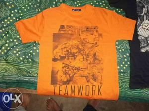 Orange Armor Teamwork-printed Crew-neck T-shirt
