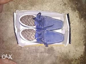 Pair Of Blue Leather Boat Shoes With Box