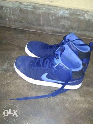 Pair Of Blue-and-white Nike Basketball Shoes