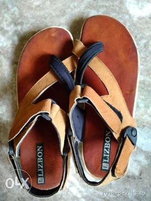 Pair Of Brown-and-black Sandals