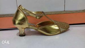 Pair Of Gold-colored Open-toe Heeled Sandals.-phone
