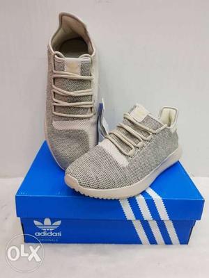 Pair Of Gray Adidas Low-top Sneakers With Box