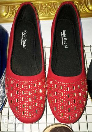 Pair Of Red Toms Slip-on Shoes