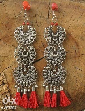 Pair Of Silver-colored Chandelier Hook Earrings