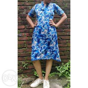 Pastel Blue Casual Cotton Pocket Dress DM for