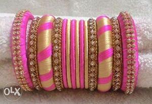 Pink-and-yellow Thread Bangles Lot