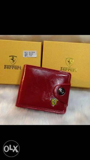 Red Leather Ferrari Bifold Wallet And 2 Boxes