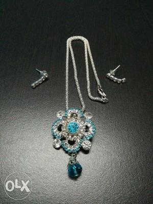 Silver Blue colored Pendant Necklace