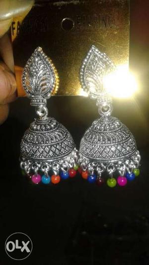 Two Gray Jhumka Earrings
