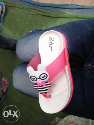 Unpaired Pink And White Kick Sha Flip-flops