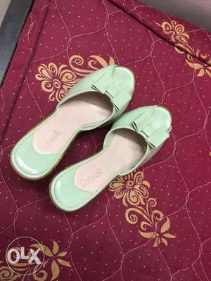Unused catwalk mint green wedges footwear